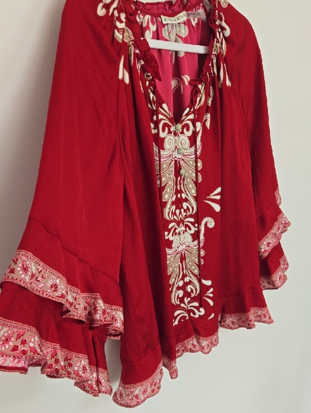 Alice + Olivia Red Oversized Boho Chic Flowy Feminine Blouse Designer Small - Picture 4 of 6